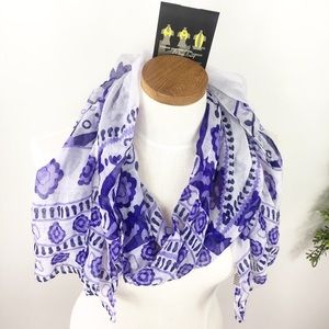 Floral Oblong Scarf Purple White
